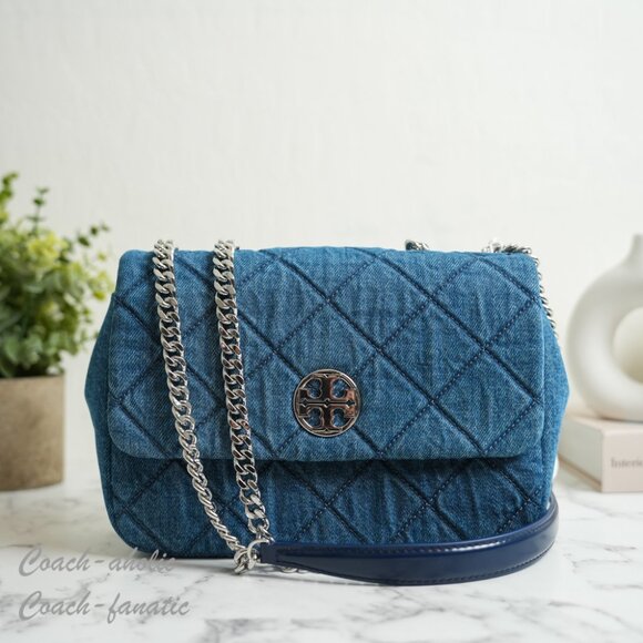 NWT Tory Burch Willa Denim Small Shoulder Bag Crossbody - Picture 1 of 9
